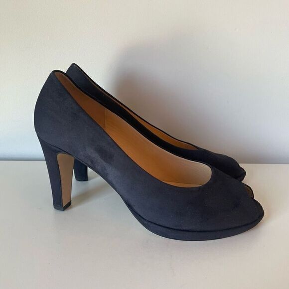 Gabor Black Suede Peep Toe Heels Size 6.5 Pumps Work Office Comfort - Picture 1 of 8